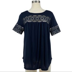 LOFT Outlet Navy Lace Detail Top